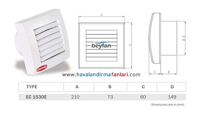 15 cm'lik otomatik panjurlu banyo fanı teknik özellikleri